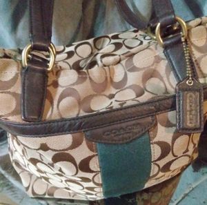 Coach tan jacquard shoulder bag